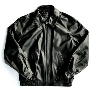 Salvatore Ferragamo Men's Calf Skin Leather Lined Bomber Jacket Black Medium